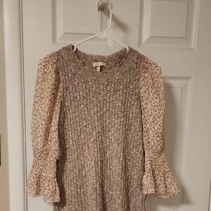 Rebecca Taylor Textured Knit Sweater in Cream and Brown